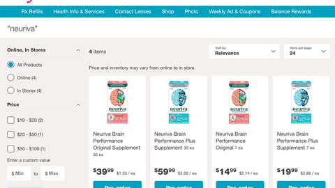 Walgreens.com Neuriva Search Landing Page